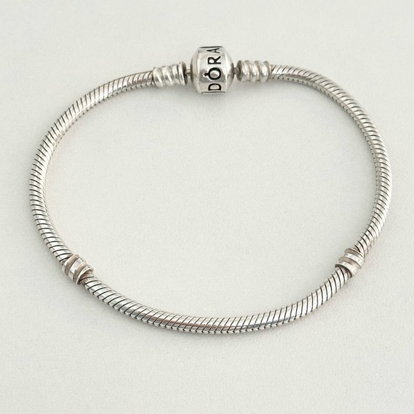 Pandora Sterling Silver Classic Moments Snake Chain Barrel Clasp Bracelet 7.5" - Picture 1 of 5